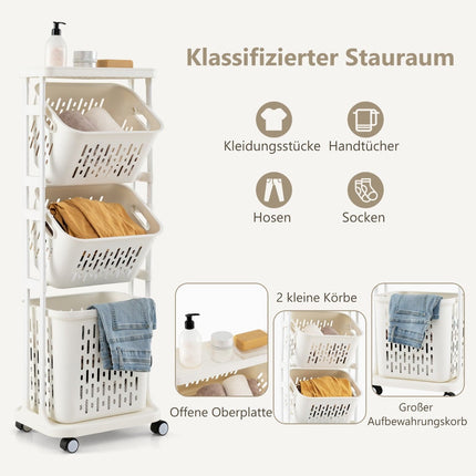 3-Tier Laundry Cart with Wheels, 3 Baskets, Metal Frame