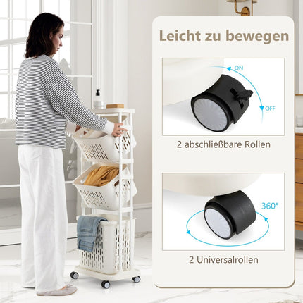 3-Tier Laundry Cart with Wheels, 3 Baskets, Metal Frame