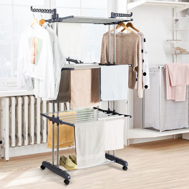 3-Tier Laundry Drying Rack, Foldable, Wheeled, 169 cm