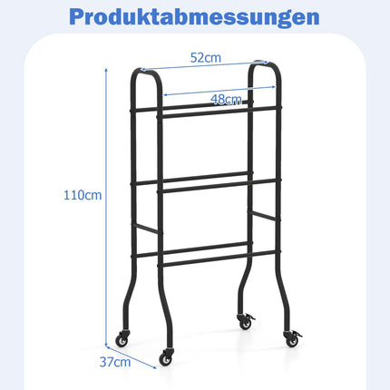 3-Tier Metal Basketball Rack with Wheels – Holds 6 Balls