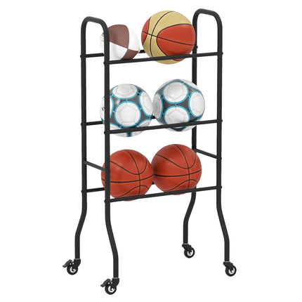 3-Tier Metal Basketball Rack with Wheels – Holds 6 Balls