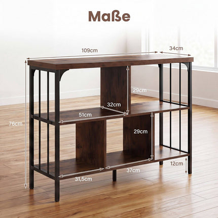 3-Tier Metal Frame Bookshelf with Anti-Tipping Kits, Brown