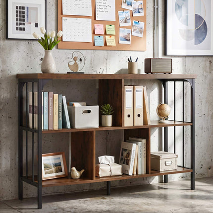 3-Tier Metal Frame Bookshelf with Anti-Tipping Kits, Brown