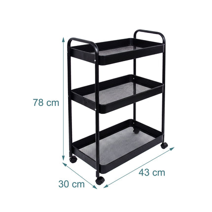 3-Tier Metal Mesh Storage Trolley Cart With Wheels