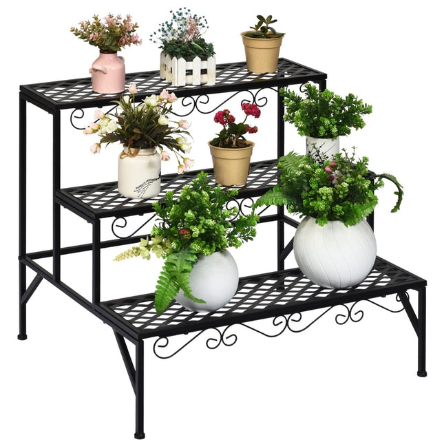 3-Tier Metal Plant Stand, Black, 70x60x60 cm