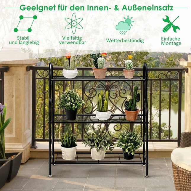 3-laags metalen plantenstandaard, zwart, 72x25x85 cm
