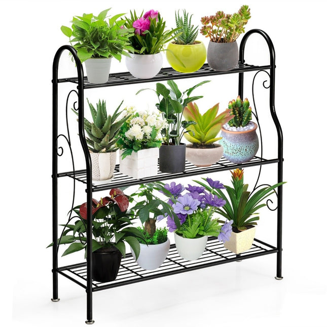 3-laags metalen plantenstandaard, zwart, 72x25x85 cm