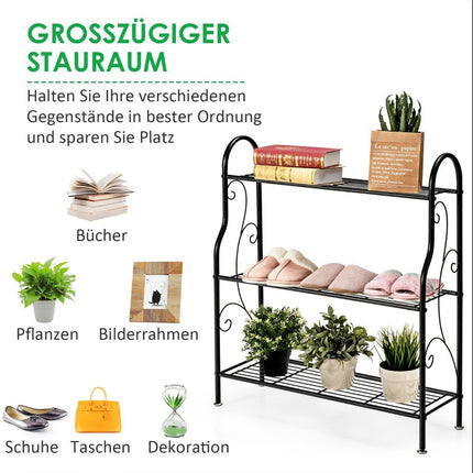 3-Tier Metal Plant Stand, Black, 72x25x85 cm