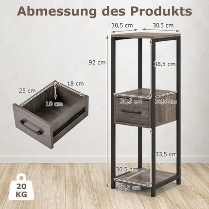 3 Tier Metal Plant Stand Flower Stand with Drawer 30.5 x 30.5 x 92 cm Gray (1 Pack)