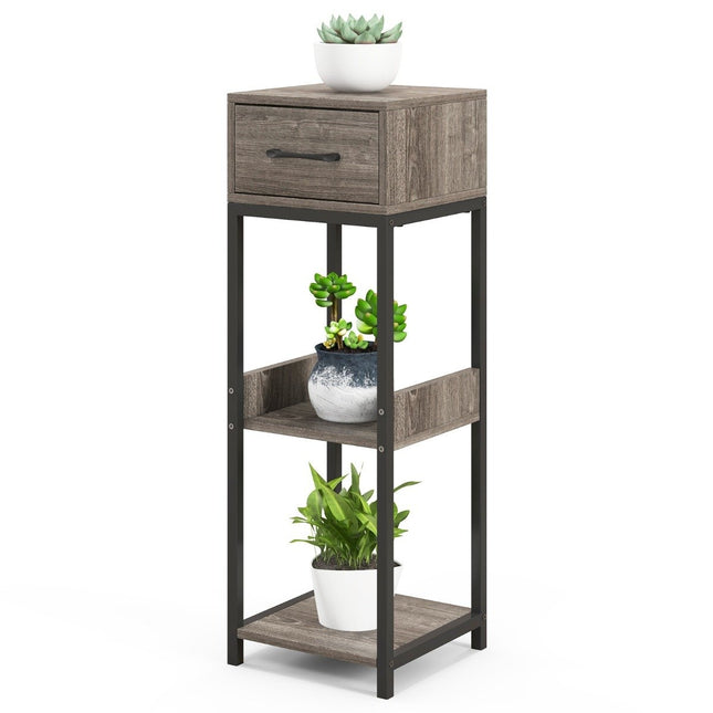 3 Tier Metal Plant Stand Flower Stand with Drawer Wood 30.5 x 30.5 x 92 cm (1 Pack)