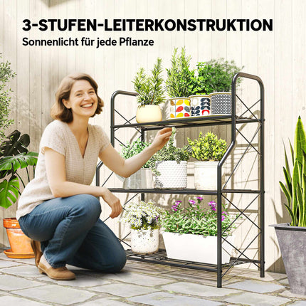 3-Tier Metal Plant Stand with Handles, 78 cm, Black