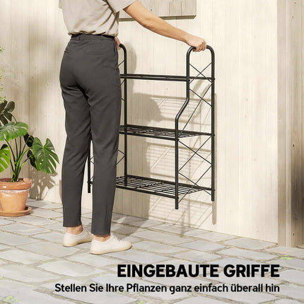 3-Tier Metal Plant Stand with Handles, 78 cm, Black
