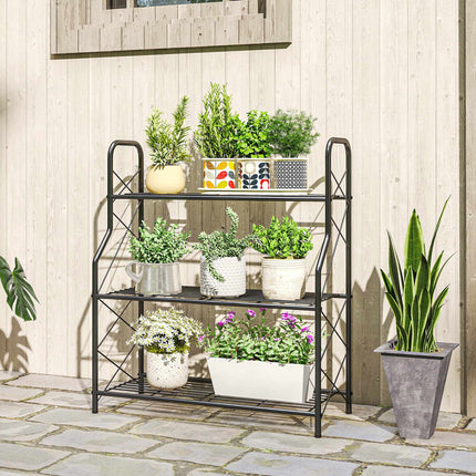 3-Tier Metal Plant Stand with Handles, 78 cm, Black