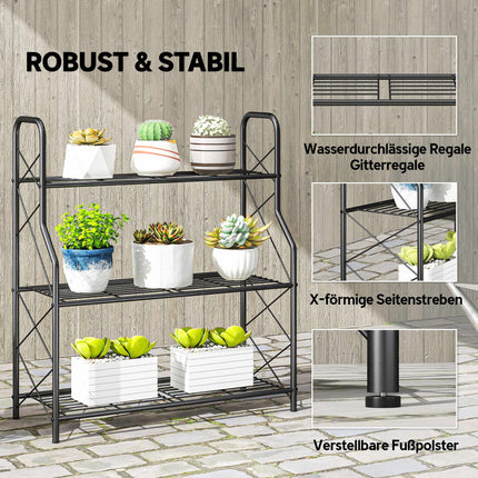 3-Tier Metal Plant Stand with Handles, 78 cm, Black