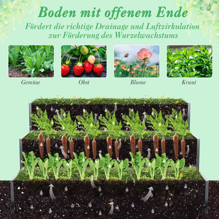 3-Tier Metal Raised Garden Bed with Open Base, 118x118x61 cm