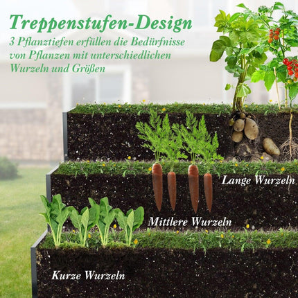 3-Tier Metal Raised Garden Bed with Open Base, 118x118x61 cm