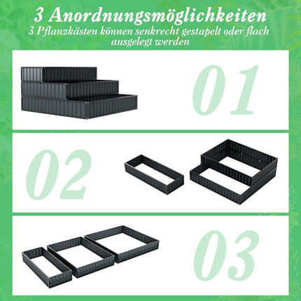 3-Tier Metal Raised Garden Bed with Open Base, 118x118x61 cm