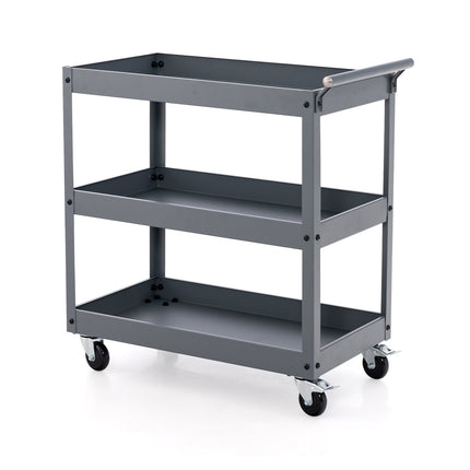 3-Tier Metal Rolling Cart with Ergonomic Handle, Gray