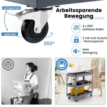 3-Tier Metal Rolling Cart with Ergonomic Handle, Gray