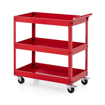 3-Tier Metal Utility Cart with Handle – Red