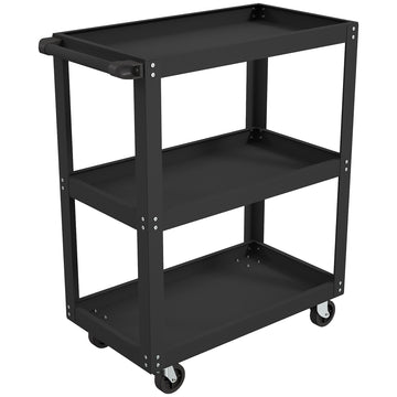 3-Tier Metal Utility Cart with Wheels, Black, 70.5 x 35 x 82.5 cm