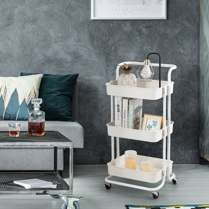 3-Tier Metal Utility Cart with Wheels, Black/White, 42x35x87 cm