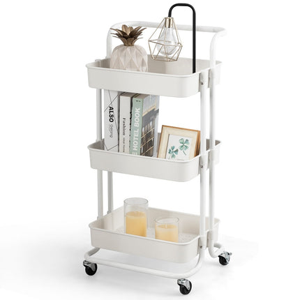 3-Tier Metal Utility Cart with Wheels, Black/White, 42x35x87 cm