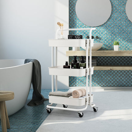 3-Tier Metal Utility Cart with Wheels, Black/White, 42x35x87 cm