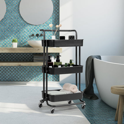 3-Tier Metal Utility Cart with Wheels, Black/White