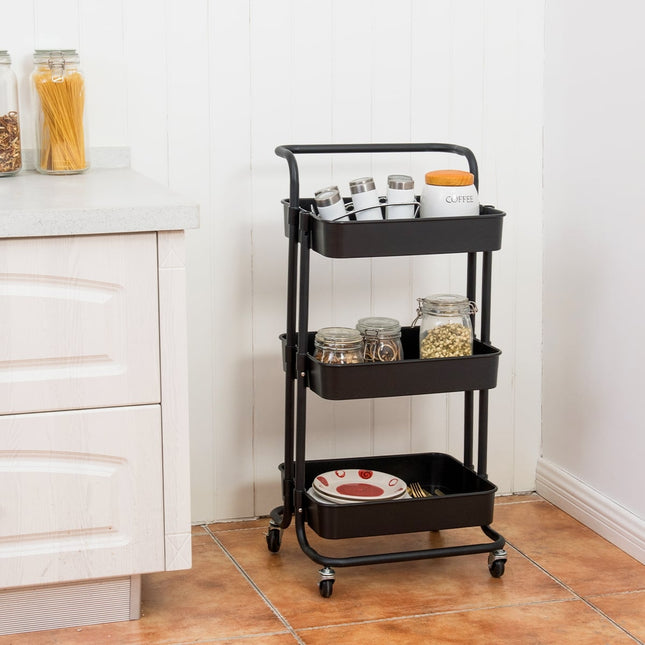 3-Tier Metal Utility Cart with Wheels, Black/White