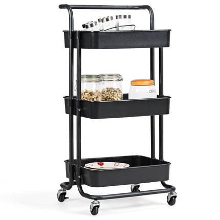 3-Tier Metal Utility Cart with Wheels, Black/White