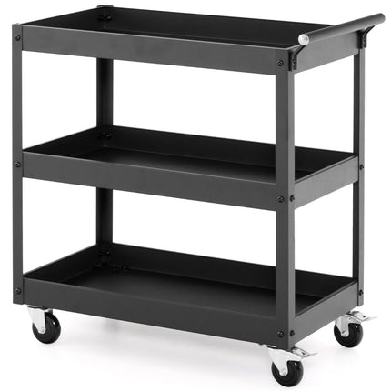 3-Tier Metal Utility Cart with Wheels & Handle