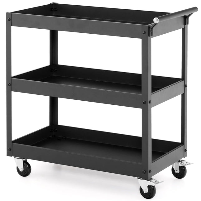 3-Tier Metal Utility Cart with Wheels & Handle
