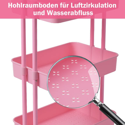 3-Tier Metal Utility Cart with Wheels, Pink, Easy Assembly