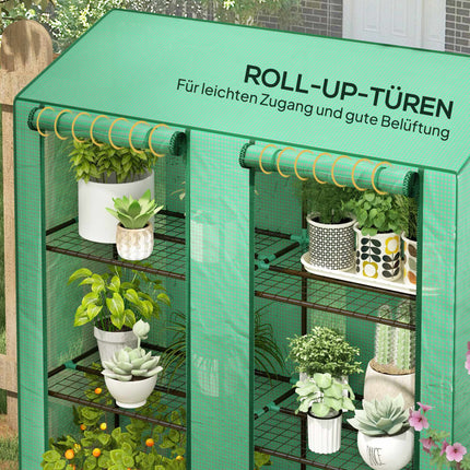 3-Tier Mini Greenhouse with 6 Wire Shelves, Roll-Up Doors