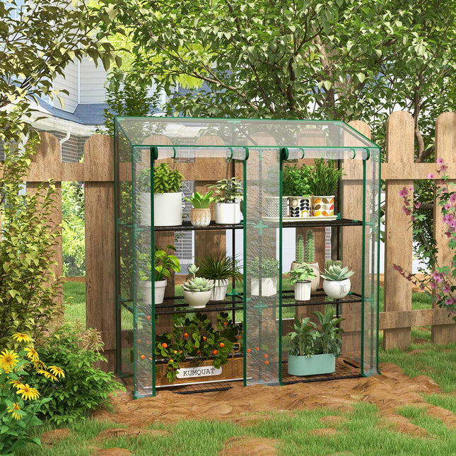 3-Tier Mini Greenhouse with 6 Wire Shelves, Transparent Cover