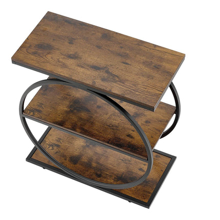 3-Tier Narrow End Table, Open Shelves, Rustic Brown