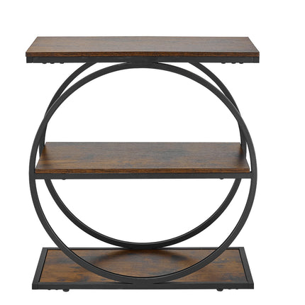 3-Tier Narrow End Table, Open Shelves, Rustic Brown