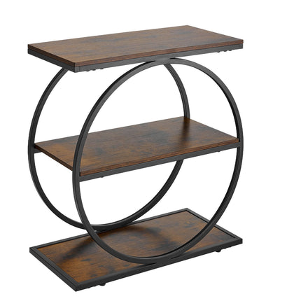 3-Tier Narrow End Table, Open Shelves, Rustic Brown