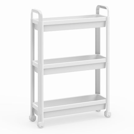3-Tier Narrow Rolling Cart with Handles, White, 18.5 cm Wide