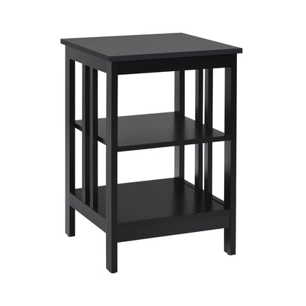3-Tier Nightstand, MDF Shelves, Reinforced Bars, Black