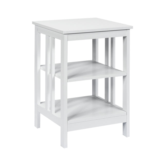 3-Tier Nightstand, MDF Shelves, Reinforced Bars, White