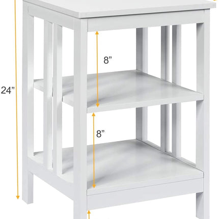 3-Tier Nightstand, MDF Shelves, Reinforced Bars, White