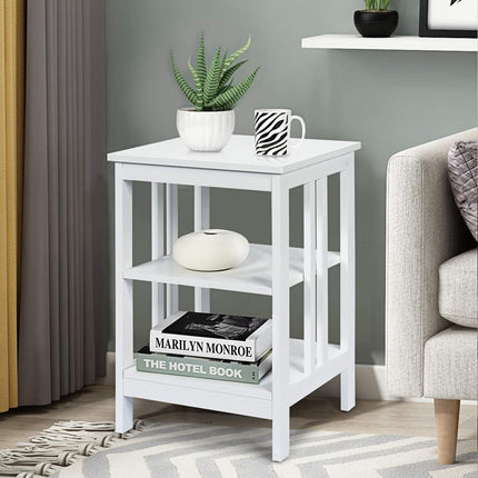 3-Tier Nightstand, MDF Shelves, Reinforced Bars, White