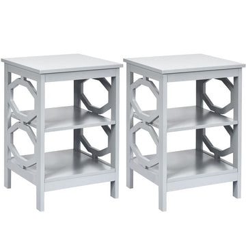 3-Tier Nightstands Set of 2, Gray MDF Side Tables