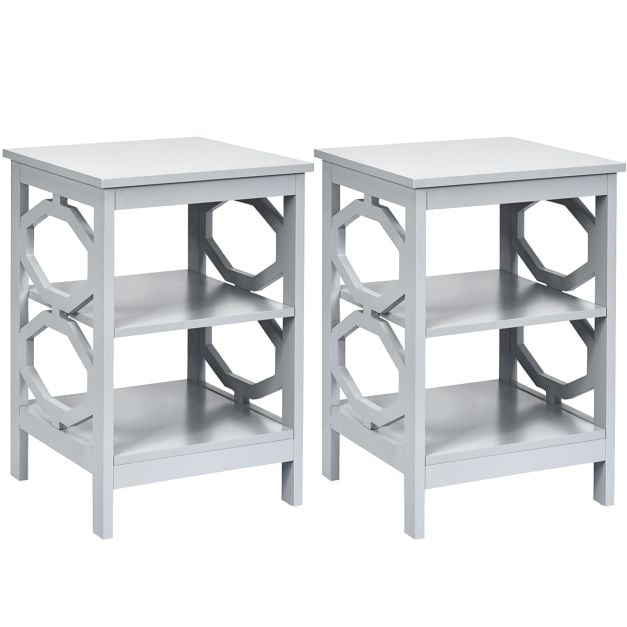 3-Tier Nightstands Set of 2, Gray MDF Side Tables
