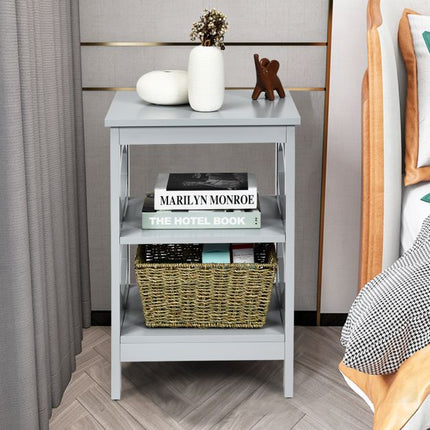 3-Tier Nightstands Set of 2, Gray MDF Side Tables