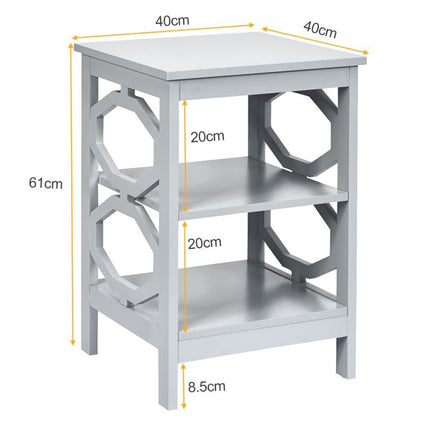 3-Tier Nightstands Set of 2, Gray MDF Side Tables