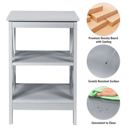 3-Tier Nightstands Set of 2, Gray MDF Side Tables