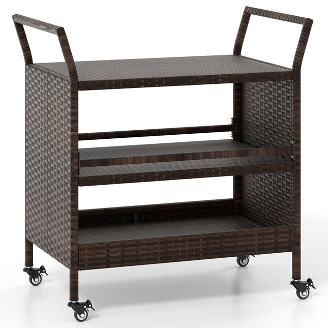 3-Tier Outdoor Bar Cart with Lockable Wheels & Handles